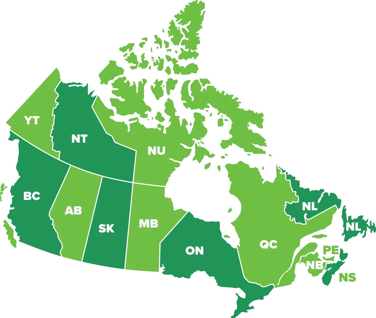 map of Canada, locations
